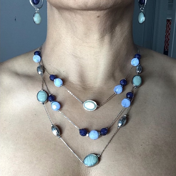 New York & Company Silver Purple Layered Necklace - Picture 7 of 7